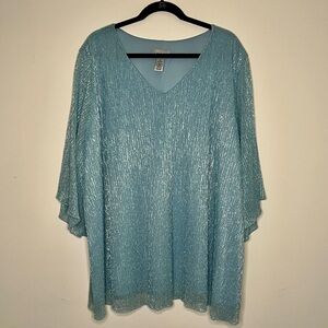 CATHRINES V Neck Flutter Tunic Blouse in an Shimmering Icy Blue, Fully Lined 4X